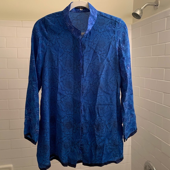 Harshita Water Flora Silk Button Down Blouse - Picture 4 of 15